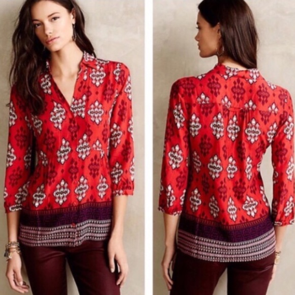 Anthropologie Maeve Woodland Walk Blouse